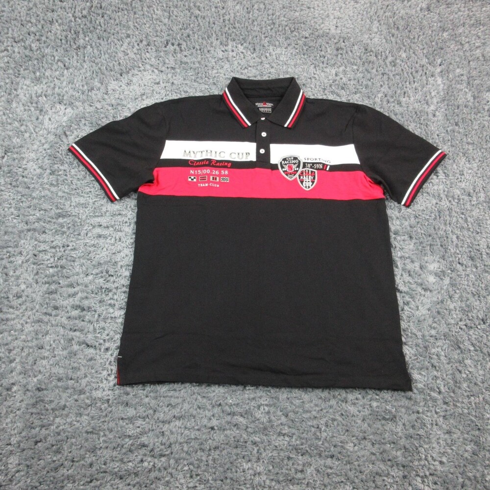 Winch & Wheel Polo Shirt Mens Large Black Racing Rally Embroidered Mythic Cup
